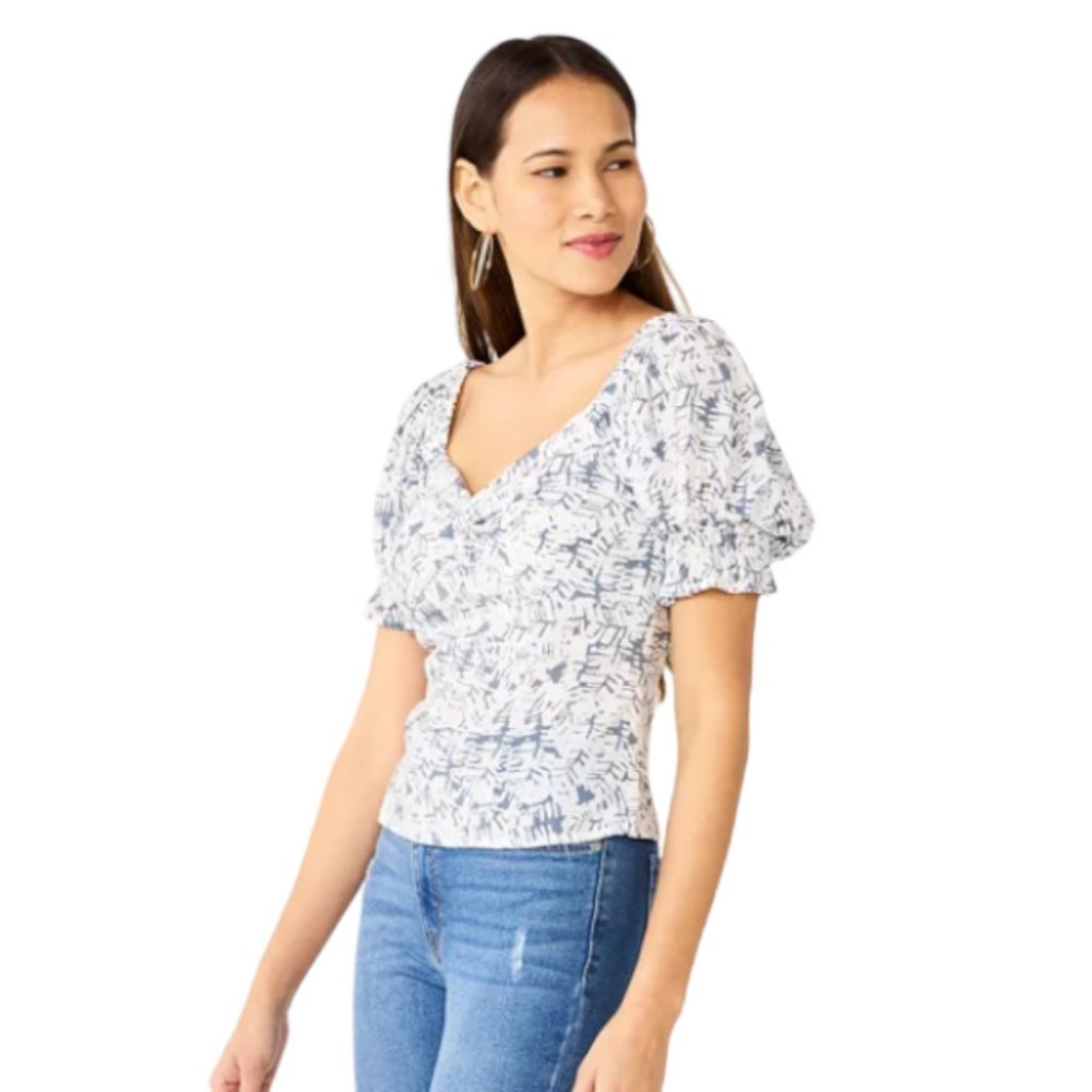 NWT NINE WEST TWIST FRONT PUFF SLEEVE TOP (M)